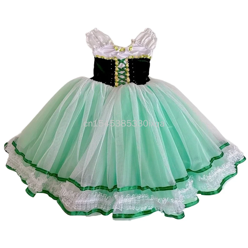 

Зеленое балетное платье для девочек, длинные танцевальные костюмы Жизель, детское и женское романтическое платье-пачка для выступлений, платье принцессы, балетная одежда