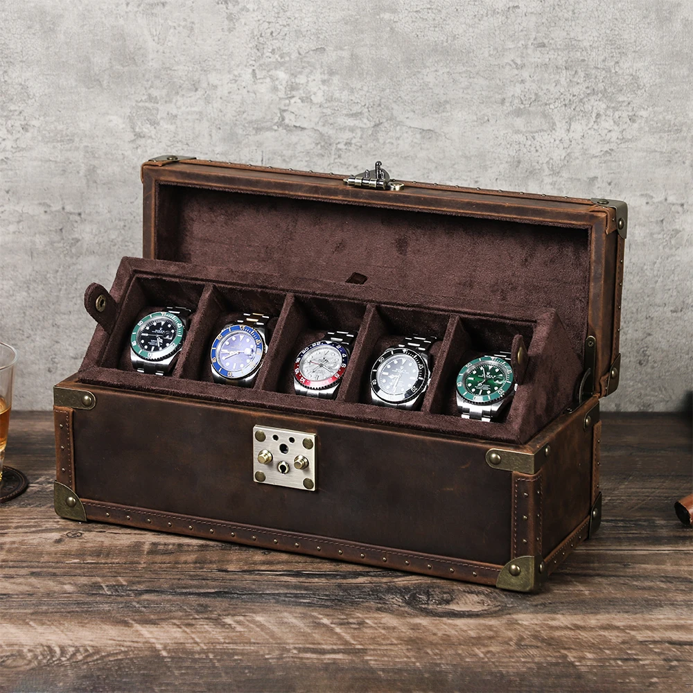 Luxury Genuine Leather 2/3/4/5/6/8/10 Slots Watch Case Box Watch Display Storage Organizer Best Gift for Men Watch Lover
