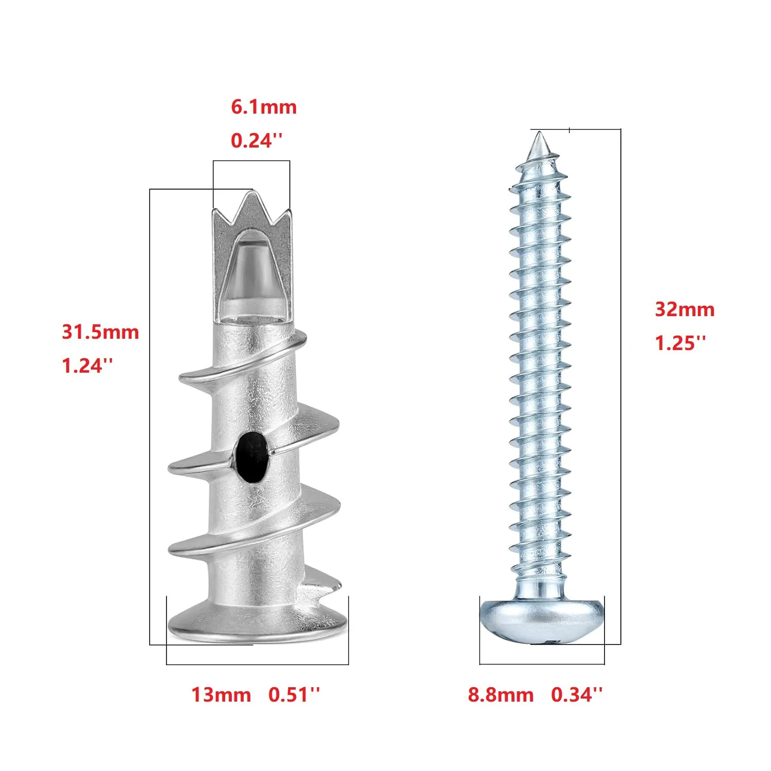 110Pcs Drywall Spiral Expansion Tube Zinc Alloy Gecko Hollow Metal Crown