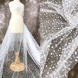 Beautiful white snowflake transparent flocking polka dot polka mesh clothing designer fabric