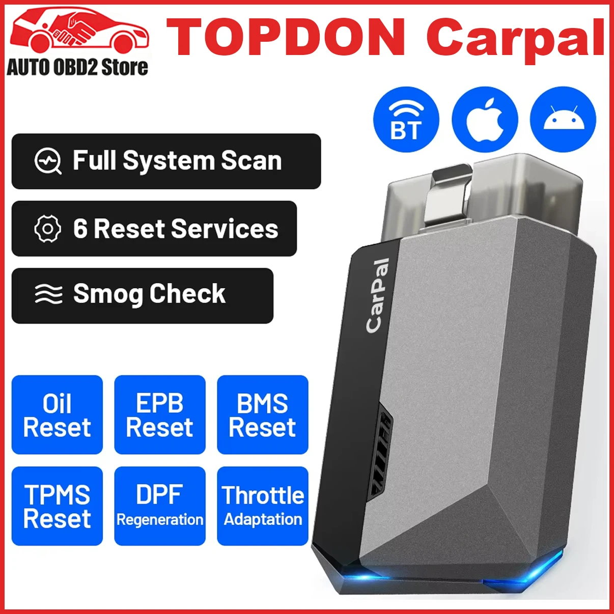 2026 TOPDON Carpal OBD2 Scanner Bluetooth Vehicle Diagnostic Tool for iOS & Android - Comprehensive Health Check 6 Reset Service