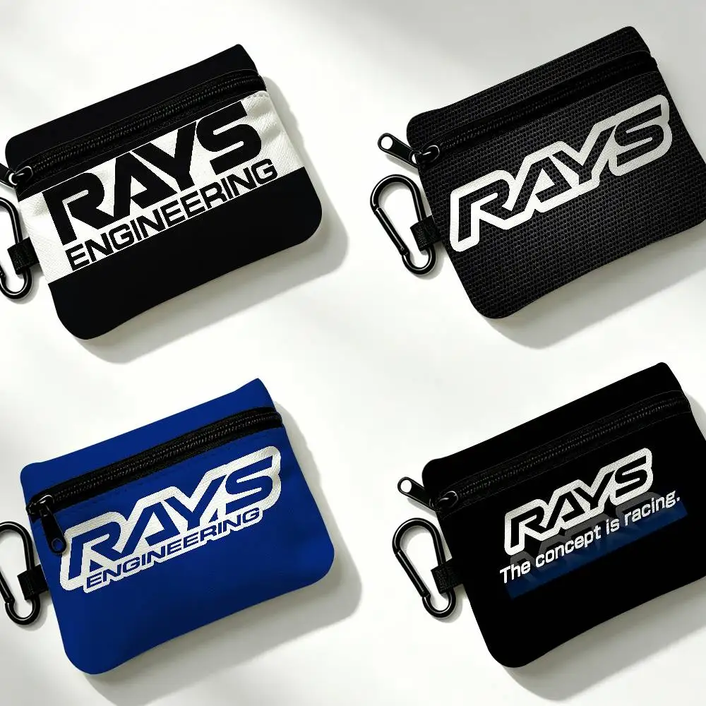 R-RAYS Wheels Mini Oxford Cloth Coin Purse With Carabiner Hook Portable Key Card Wallet Small Zipper Storage Pouch