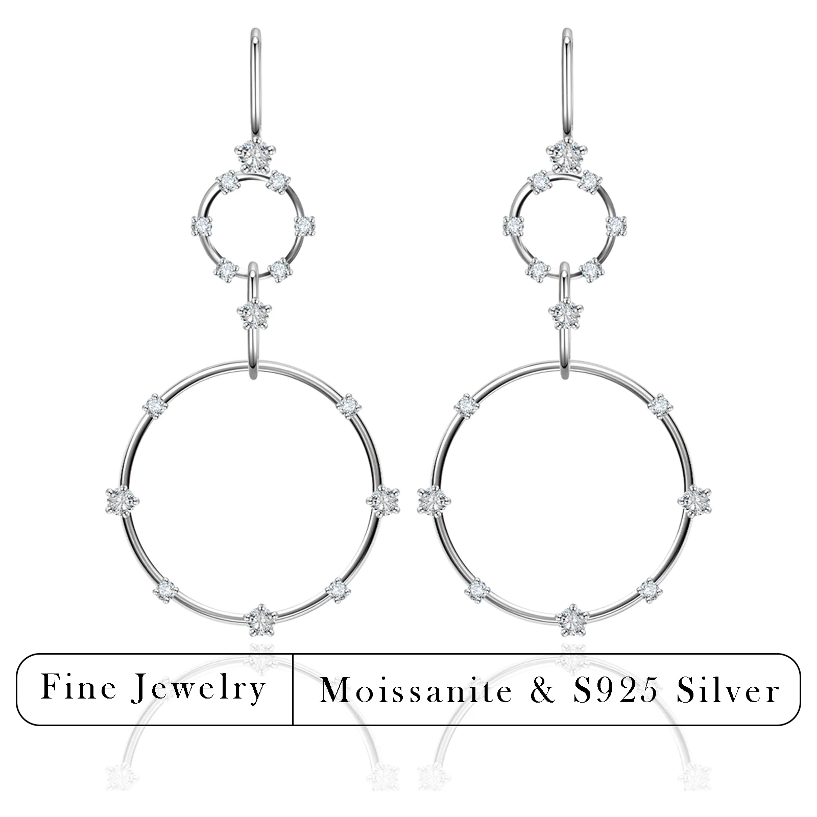 

2pcs 60 mm 1.3 CTW S925 Silver Triple Circle Oversized Moissanite Dangle Earrings Bold Statement Drop Jewelry for Her