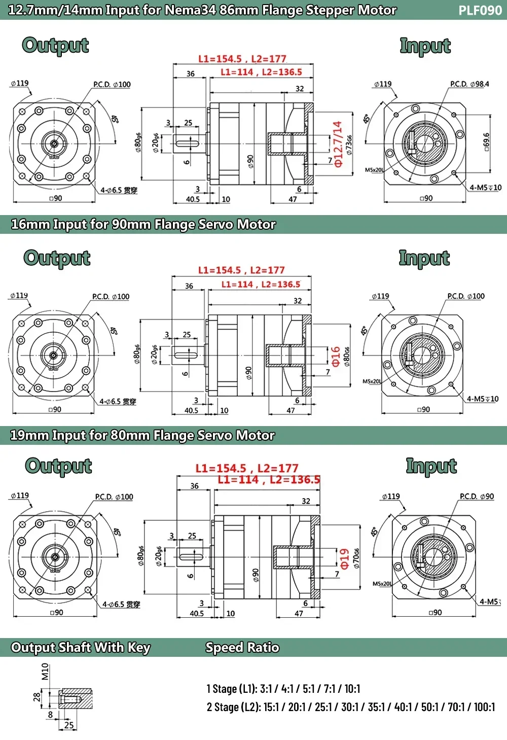 TEHIGHAUTO Planetary Gearbox Nema34 Stepper Motor750W 1KWServo Motor Reducer Step-down Reduction Gearbox Gear Reducer Low Weight