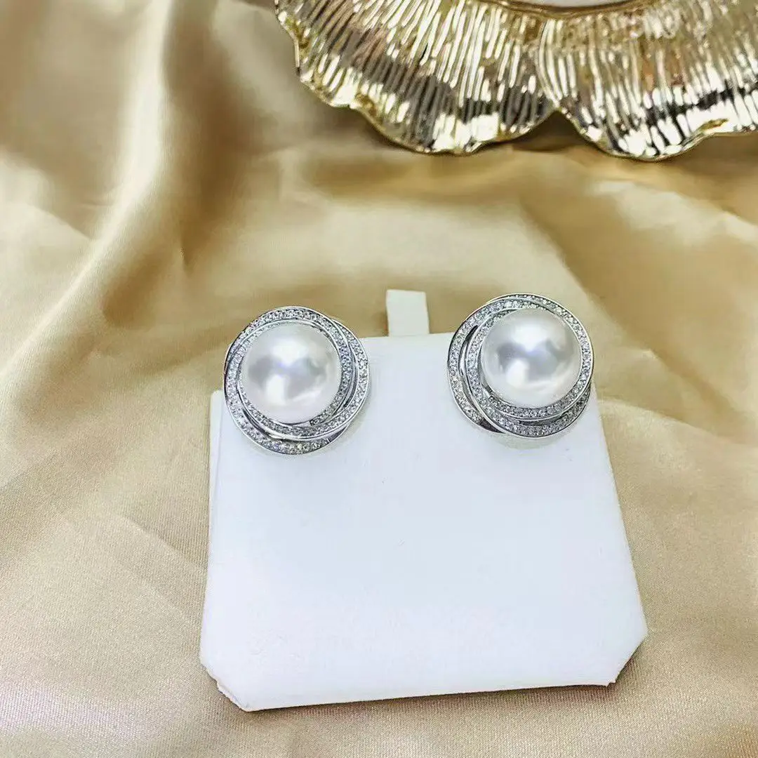 Wholesale S925 Sterling Silver Earrings Mount Findings Settings Base Mounting Parts Accessory for 11-12mm Pearls 5 pairs/lot