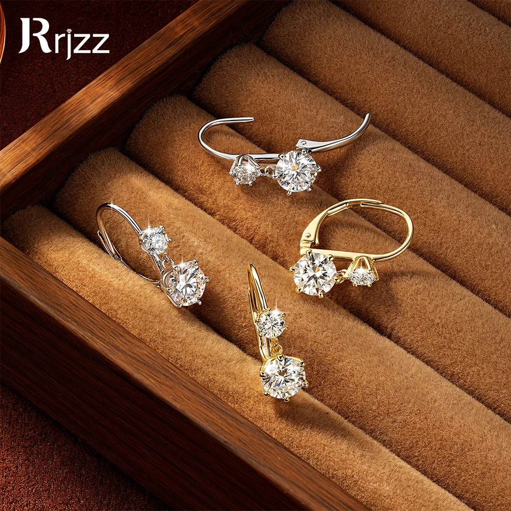 Rrjzz Sparkling 6.5mm 4mm Moissanite Double Stones Engagement Clip Earrings for Women Leverback Drop Earrings GRA Jewelry Gifts