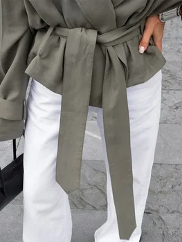 Casual Solid Lapel Lace Up Trench Coat Women's Elegant Long Sleeve Loose Short Coat 2026 Autumn New Daily Commute Street Outwear 6