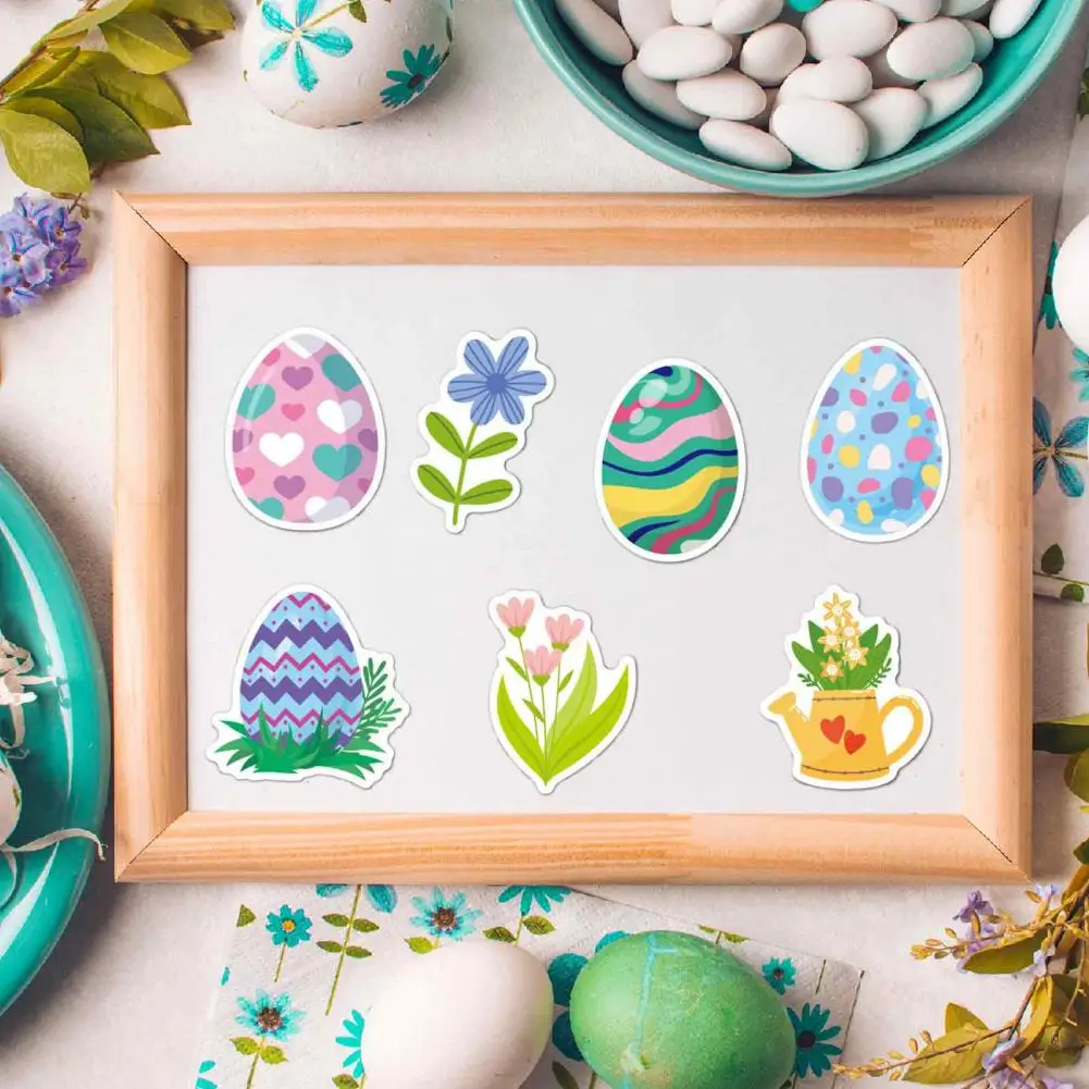 50Pcs Easter Sticker Durabel Adhesive Rabbit Egg Pattern Vinyl Stickers Waterproof Cute Cartoon Sticker for Water Bottles Laptop