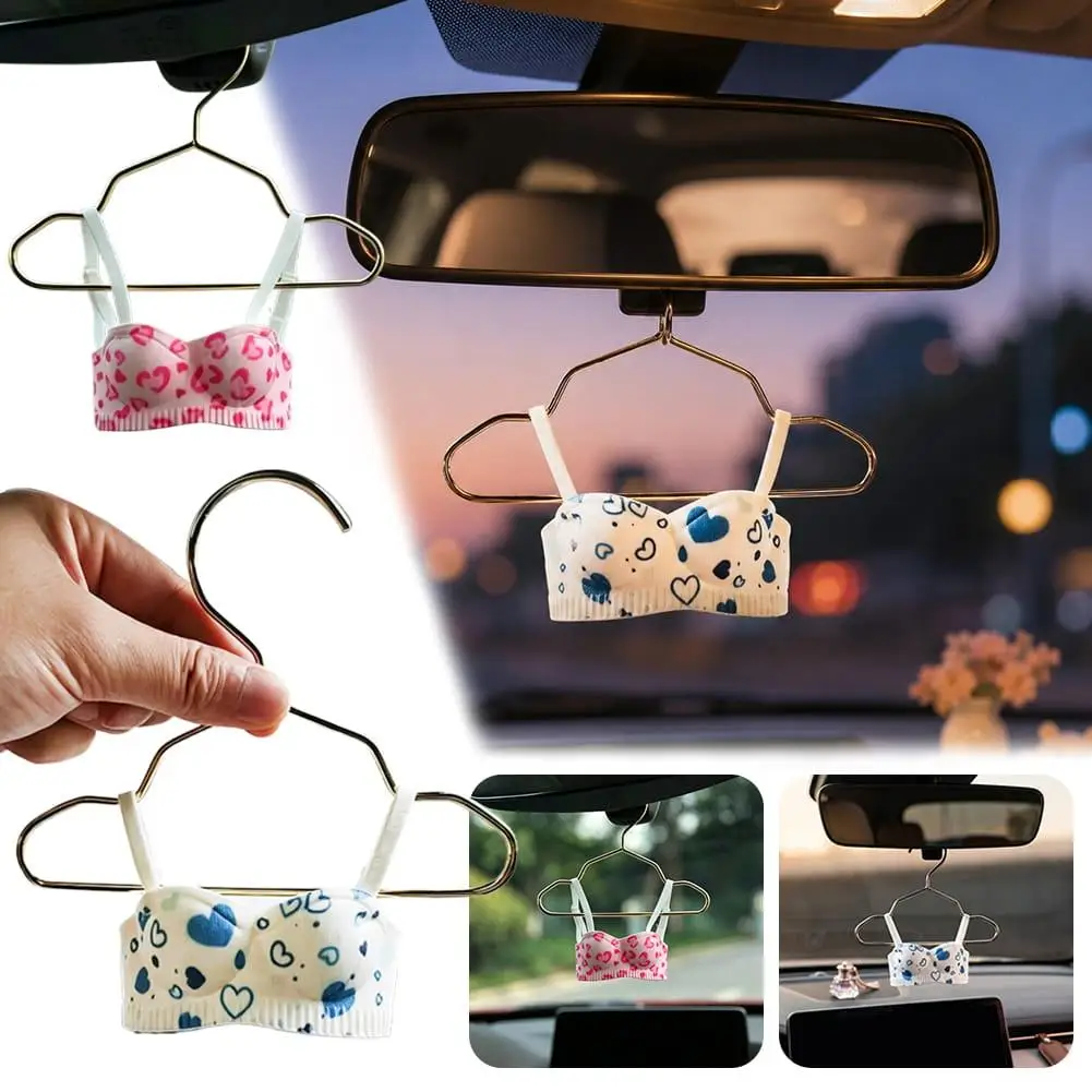 Funny Mini Bra Hanger Car Ornament Leopard Print Small Bra Design Rearview Mirror Ornament Polka Dots Metal Hanger Auto Decor