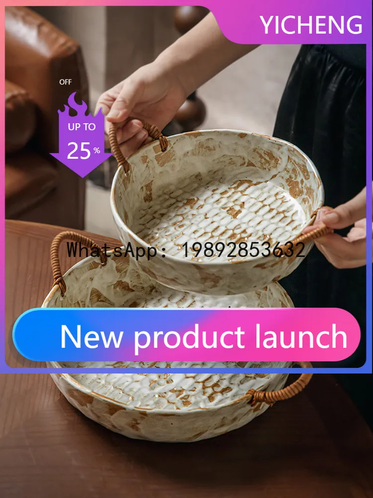 

Anti-scalding hemp rope binaural bowl retro deep plate housewarming new home bowl fruit bowl