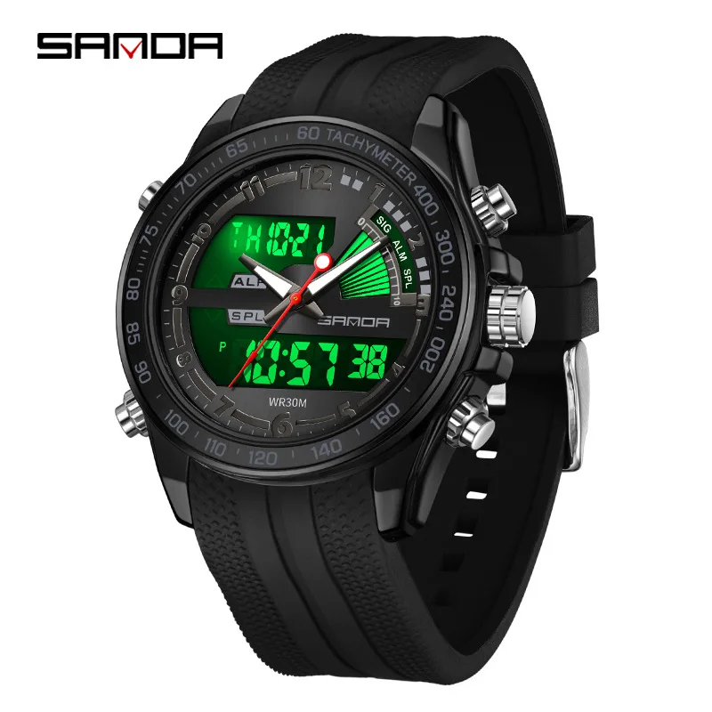 SANDA Brand New G Style Dual Display Quartz Men's Watch Waterproof Silicone Strap Sports LED Digital Electronic Wrist watch Male