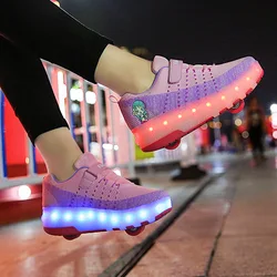 Inline Skating Children Boys Girls Roller Shoes LED Light Up USB Charging Roller Skates Casual Skateboarding Shoes Kids Sneakers