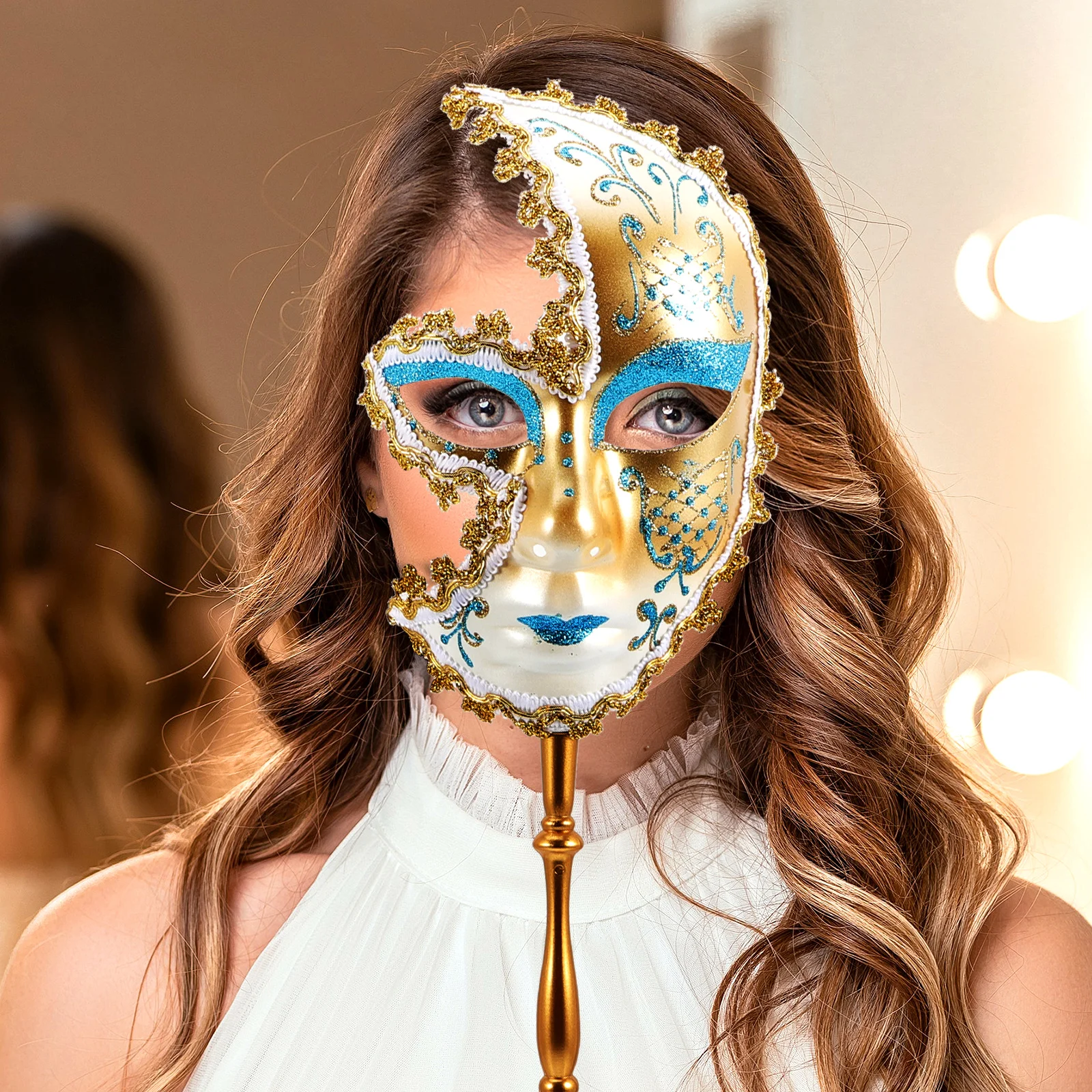 

Half Face Venetian Masquerade Mask Lightweight Plastic Party Accessory Handheld Stick Mask for Halloween Carnival Festival Party