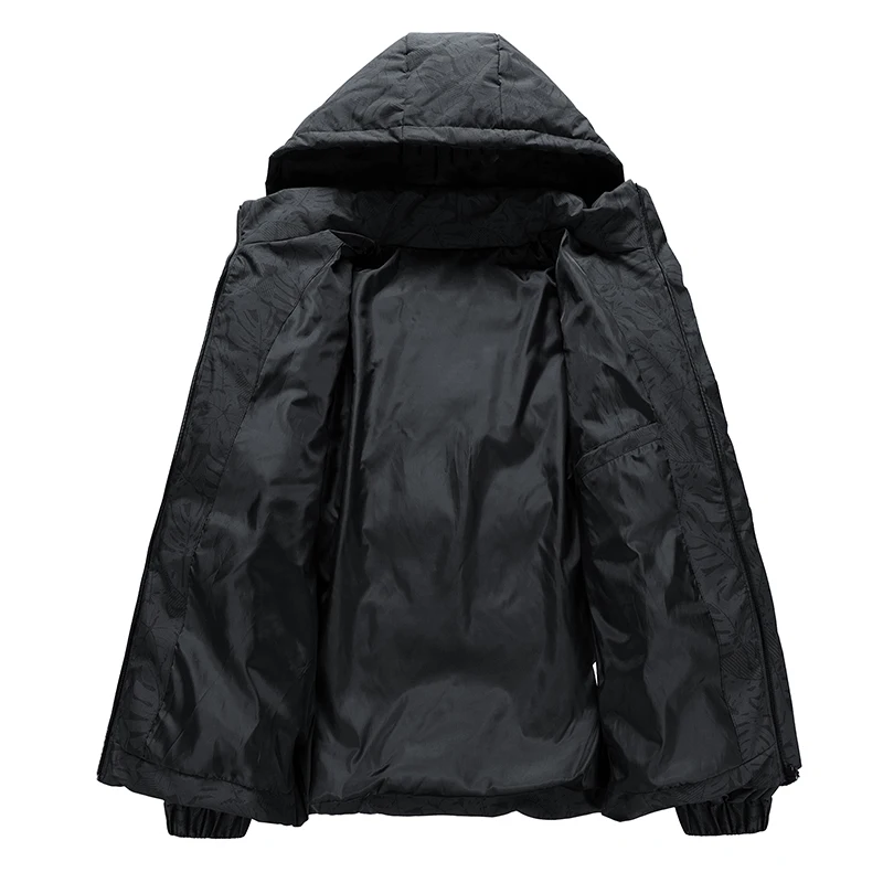 Abrigo de invierno para hombre, chaqueta acolchada de algodón, versión coreana con capucha, estampado de hojas cálidas, camuflaje grueso y acolchado de algodón