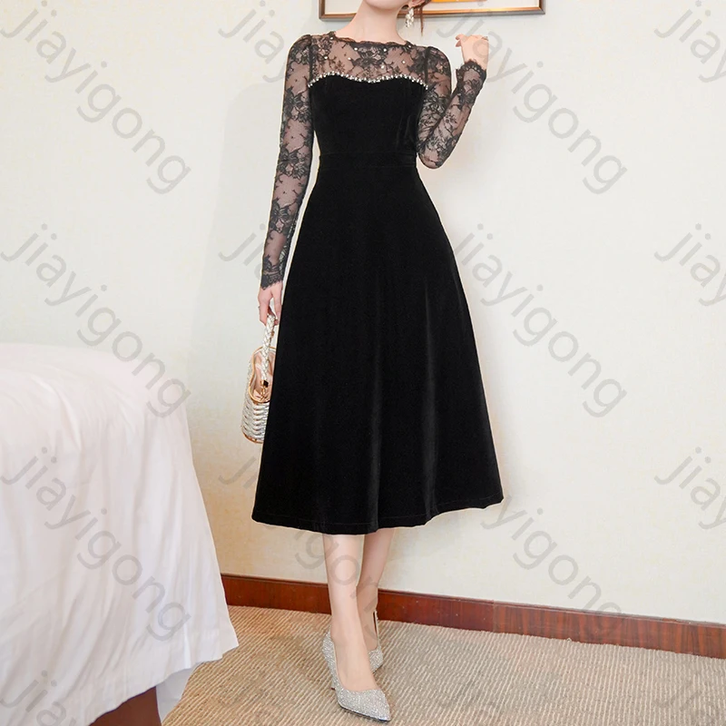 

A-line Black Lace Long Sleeves Evening Dresses Elegant Celebrity Dress Exquisite High Quality Prom Party Gowns Women Customized