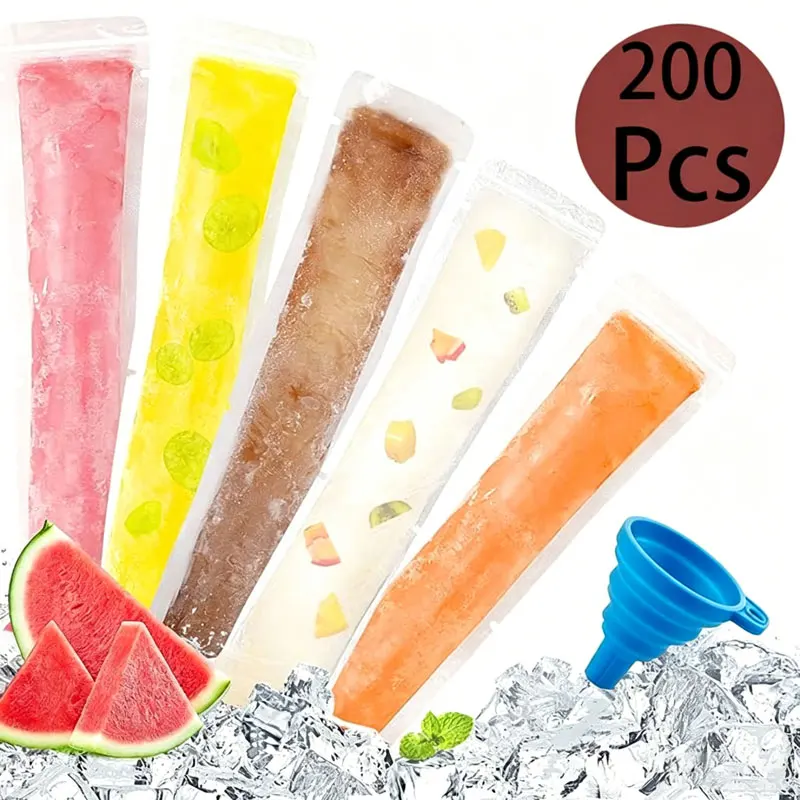 50/100/200pcs Disposable Transparent Popsicle Bag Juice Yogurt Chocolate Ice Bag Transparent Popsicle Mold Kitchen Accessories