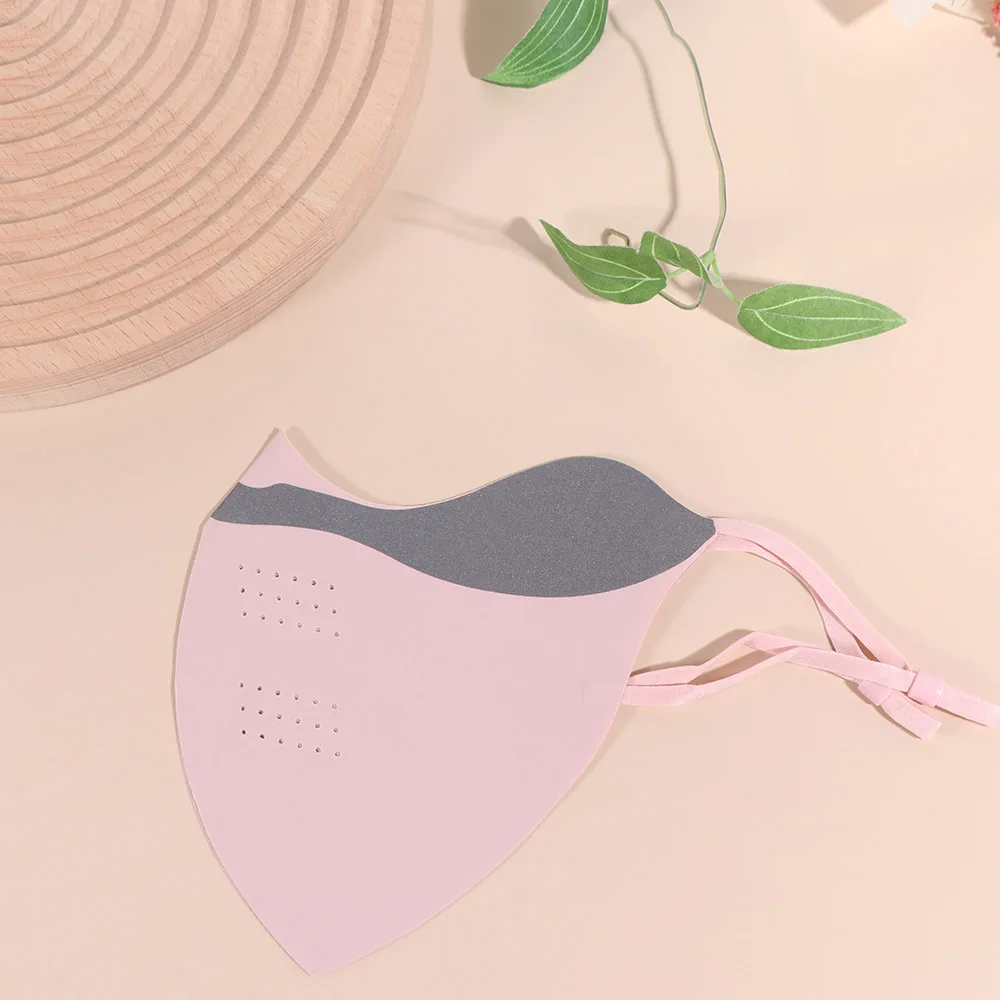 With Reflective Stripe Ice Silk Sunscreen Mask Solid Color Quick Drying Cycling Face Cover Dustproof Washable Face Veil Outdoor