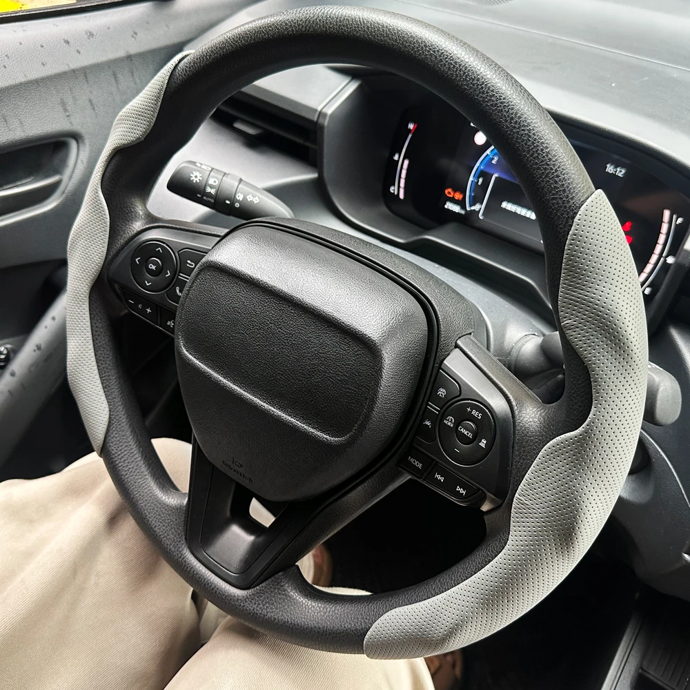 2 Stück Perforierte Leder-Lenkradbezüge, Atmungsaktiv, Rutschfest, Schweißabsorbierend, Universell für Autos, Auto-Zubehör – Detail 8