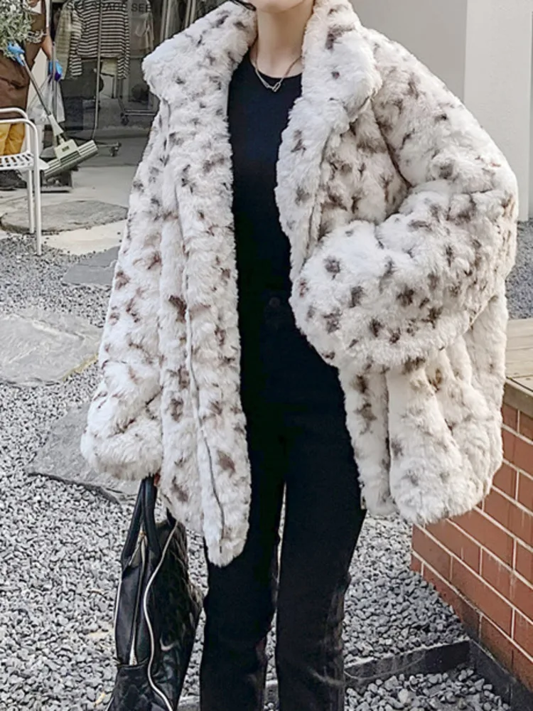 UCXQ Moda Leopardo Cappotto di Pelliccia Sintetica Stile Europeo Risvolto Tutti I Match Allentato Casuale Caldo Della Tuta Sportiva Delle Donne 2024 Autunno Inverno 23C2926