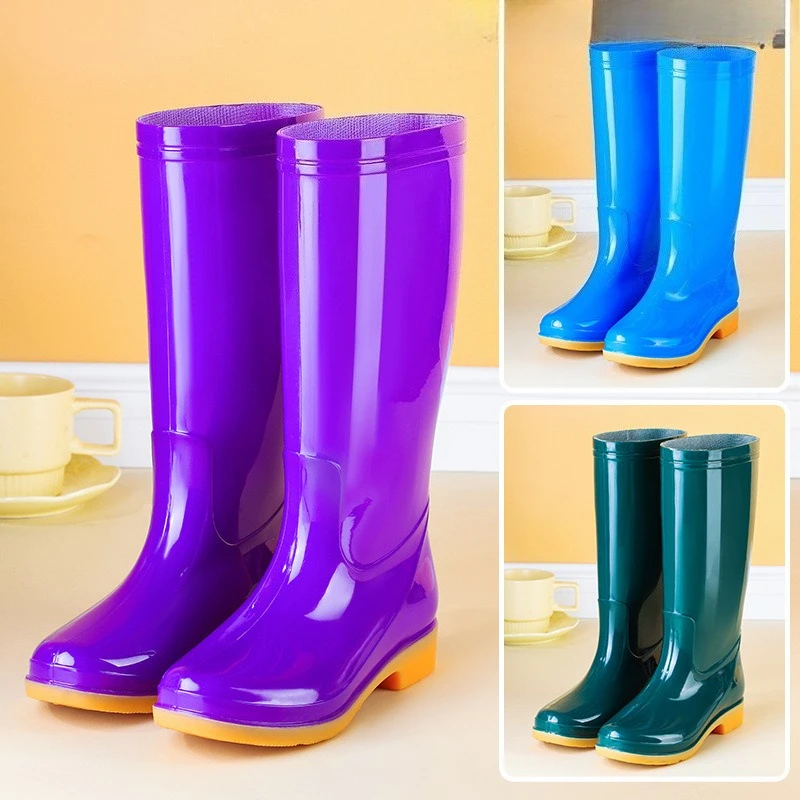 Women's High-Tube Fleece Lined Woman Rain Boots No-Slip Wear-Resistant Warm PVC Material Bottom Labor Protection Women's Shoes