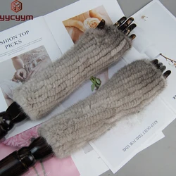 New Women 100% Real Genuine Knitted Mink Fur Mittens Winter Warm Lady Real Fur Fingerless Gloves Handmade Knit Mink Fur Mitten