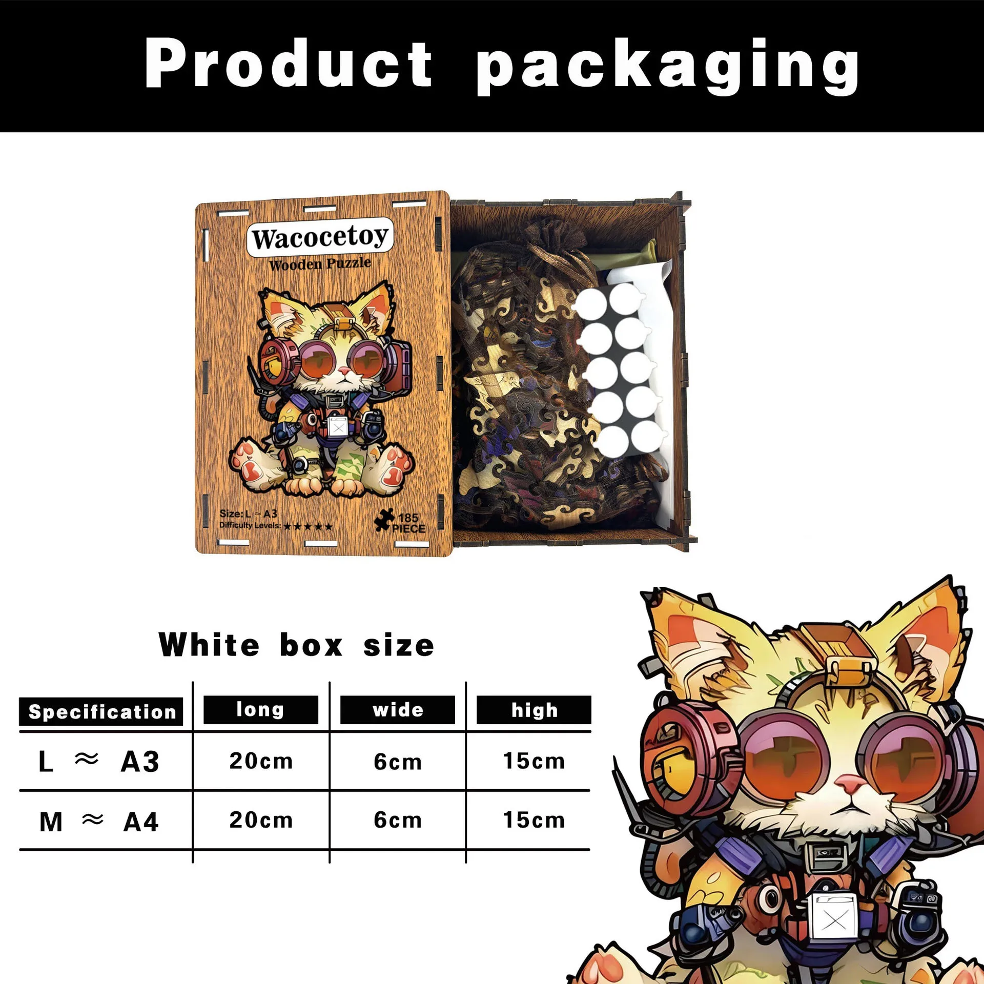 116/185pcs Cat Irregular-shaped Jigsaw Puzzle Wooden Puzzle Stress-Relieving Game Birthday Xmas Gifts for Cat Lovers Home Decor