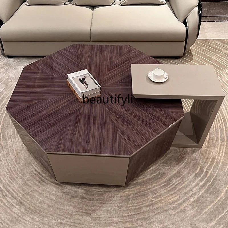 

Italian-Style Light Luxury Solid Wood Octagonal Coffee Table Combination Living Room Villa Large Apartment Model Room Furniture