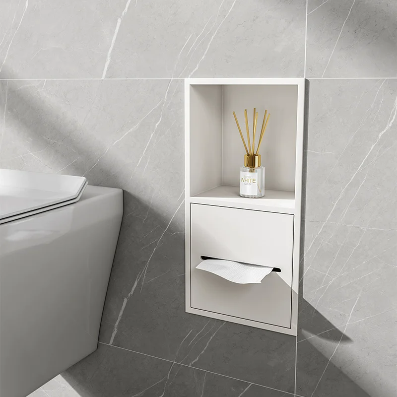 Stainless steel niche bathroom embedded roll paper tissue box hidden device shelf bathroom toilet side storage cabinet