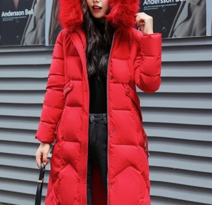 Damen-Winter-Daunenjacke, elegant, mit Kapuze, Pelzkragen, dick, wärmend, schmale Passform, koreanische Mode, mittellang