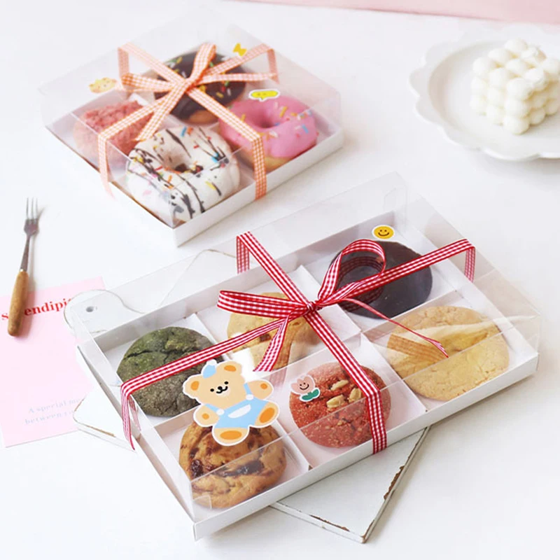 5pcs 4/6 Grids Donuts Transparent Packing Box Mousse Cake Dessert Boxes Birthday Wedding Party Decoration Baking Accessories