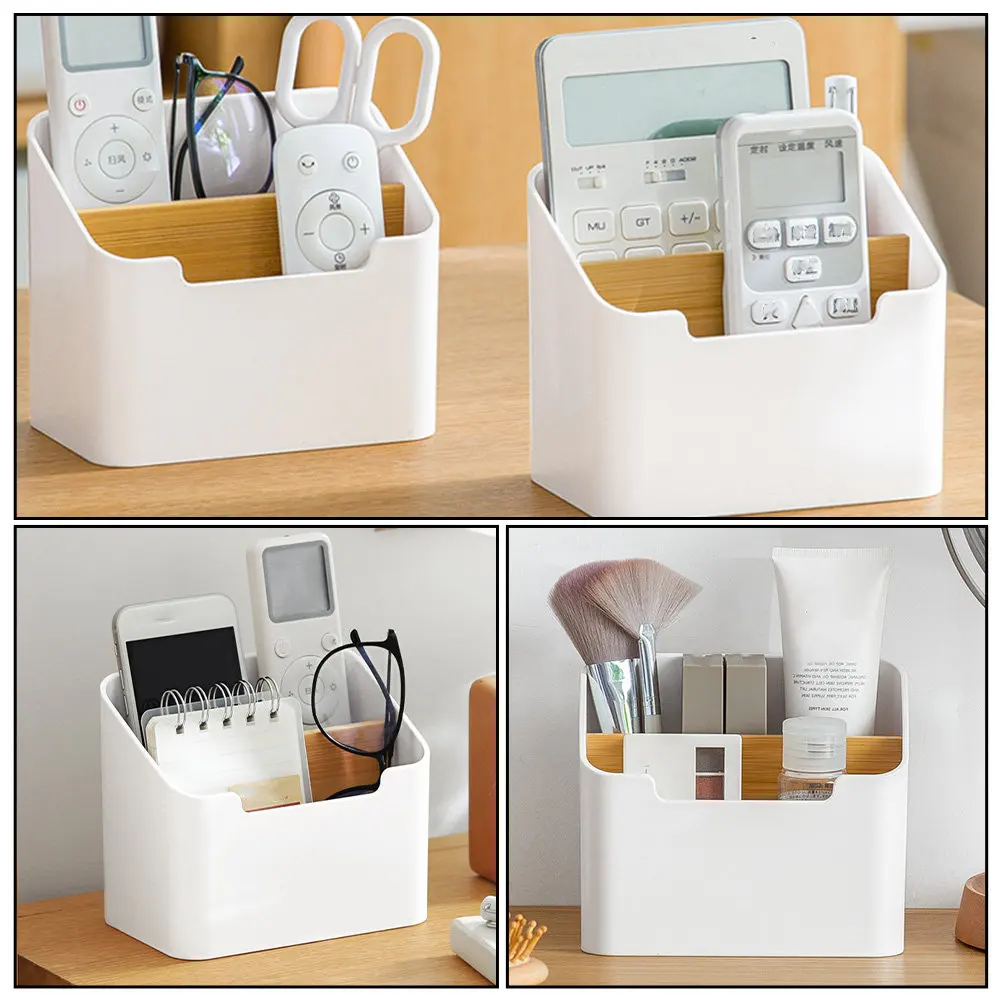 Multifunctional Desktop Organizer Plastic Wood Storage Box Holder for Remote Controls Keys Office Dormitory Organizer