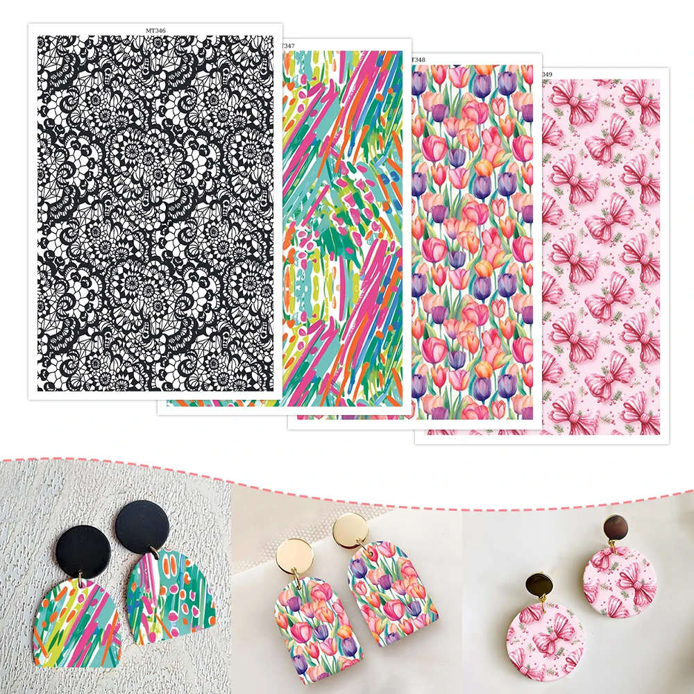 2024 nowa glina polimerowa papier transferowy tulipan kokardka kolorowe malowanie abstrakcyjny wzór naklejki dla DIY biżuteria wisiorek Decor