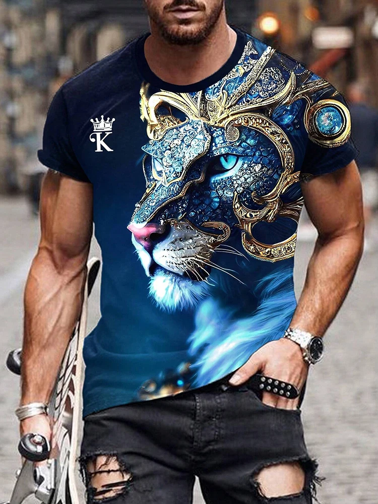 

3D Tiger Print Men's T-shirt Summer Street Fashion T-shirt Urban Everyday Casual Short-sleeved Top Outdoor Camping Sports Tee