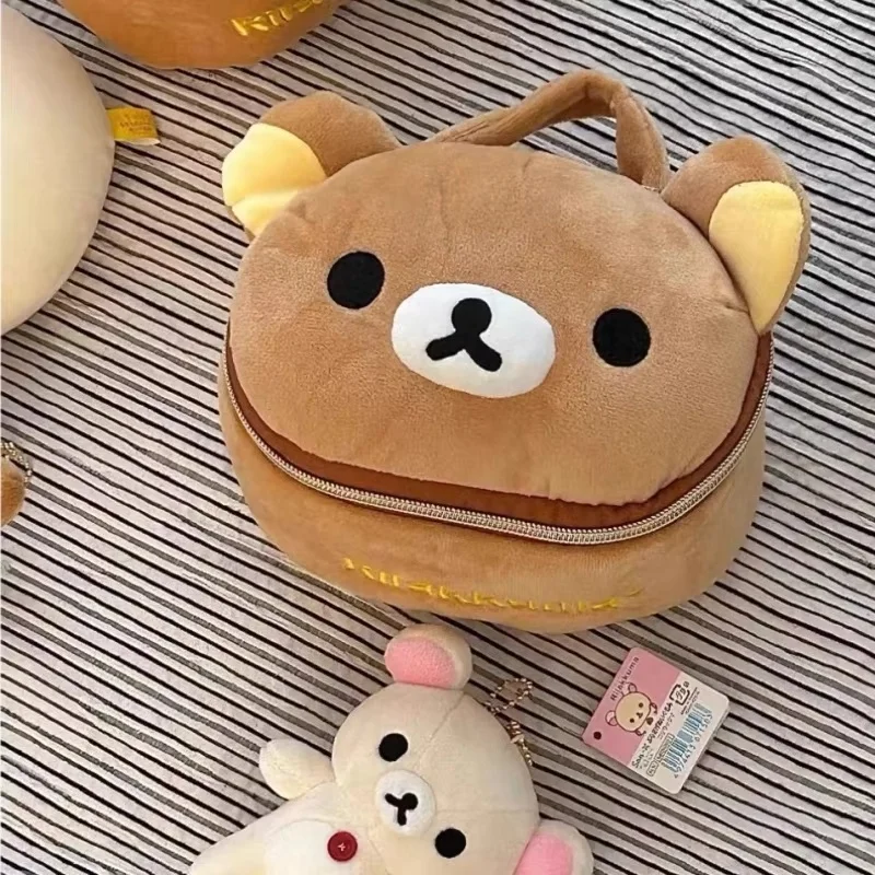 

Kawaii Rilakkuma Bear Girl Plush Elliptical Stereoscopic Makeup Bag Portable Storage Bag Cartoon Easy Bear Bear Storage Bag Gift