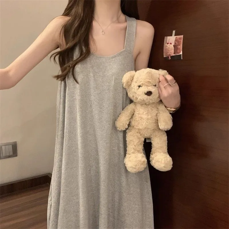 Simple Nightgowns Women Summer Comfortable Sexy Sleepwear Korean Fashion Casual Loungewear Sleeveless Nightdress Female Cozy