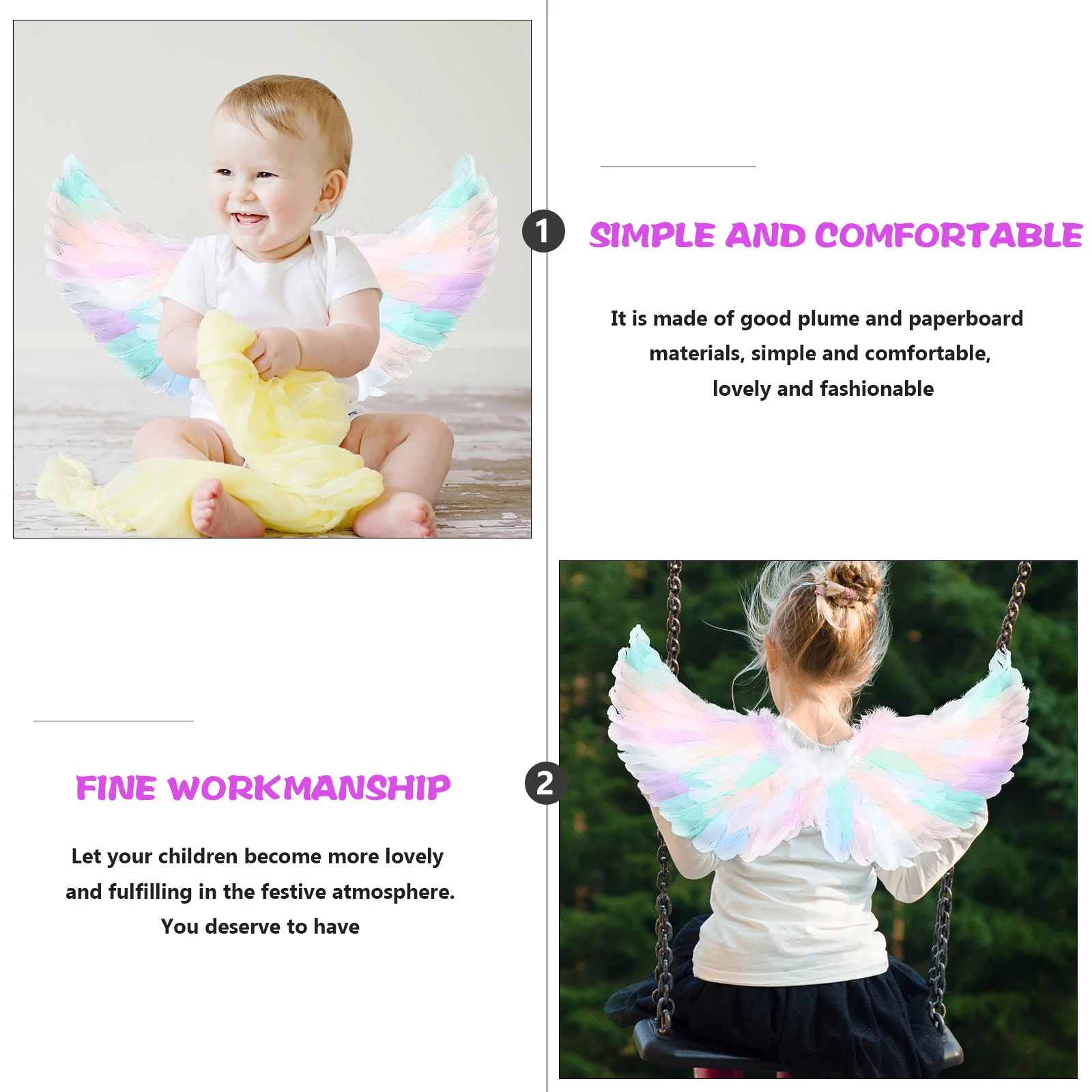 

Colorful Wings Props Adorable Plume Wing for Christmas Performance Stage Costume Accessory Fairy Cosplay