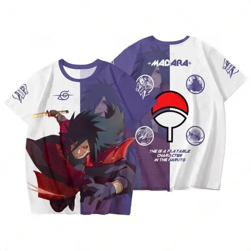 Naruto Sasuke Uchiha Split Print T-Shirt, Anime Susanoo & Clan Logo Tee, Quick Dry Breathable Top For Men Women Children