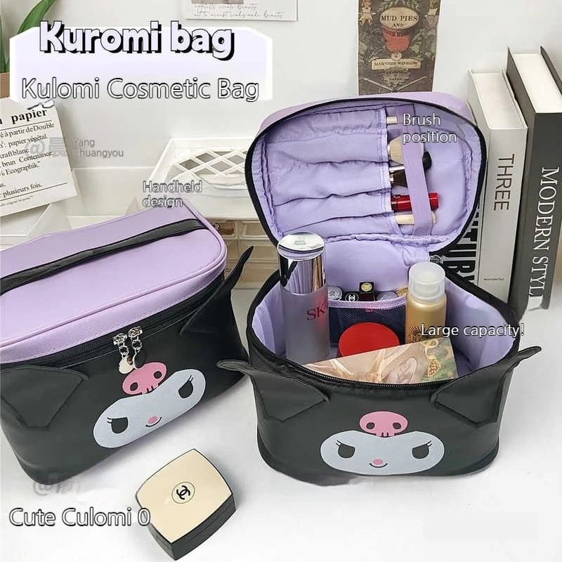 

Sanrio Cartoon Cute Kuromi Large Capacity Makeup Bag Handheld Portable For Girl Storage Waterproof Handheld Toilet Bag Going Out