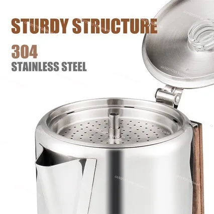

9 Cups Stainless Steel Coffee Pot, Large Capacity with Scale, Lightweight for Outdoor Camping & Picnic