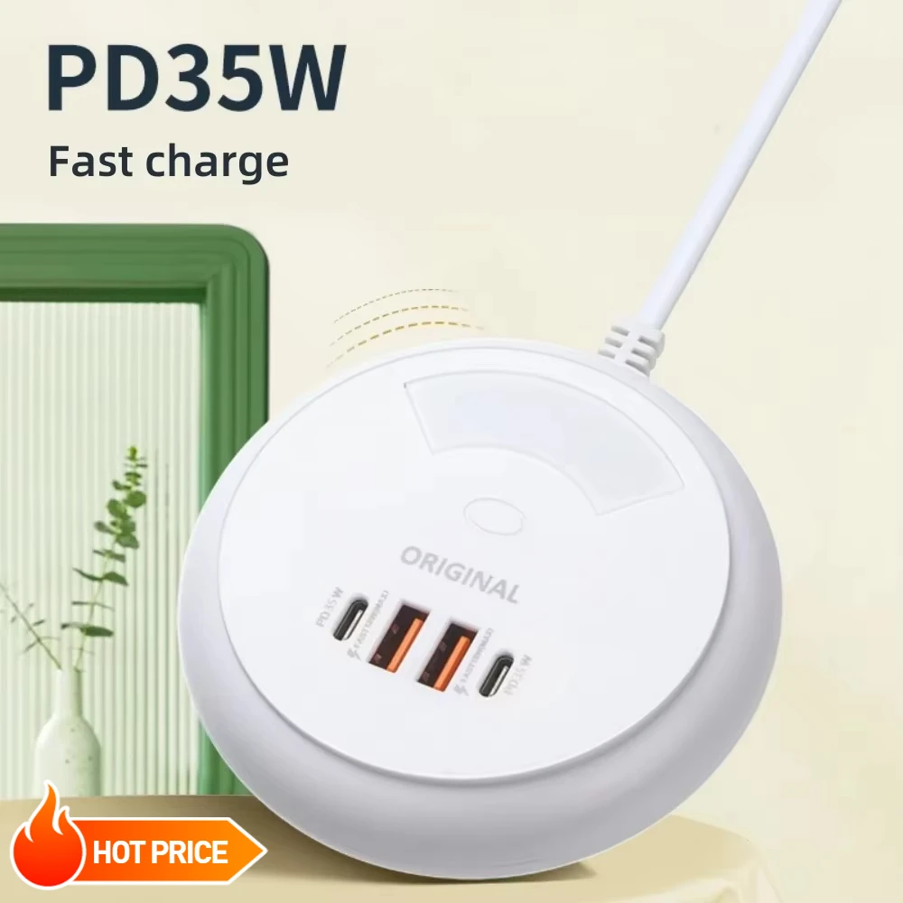 PD 35W Type-C USB A Charger Muti 4 Ports 1m Length Power Strip Travel Phone Fast Charging Socket EU UK US Plug Home Appliance