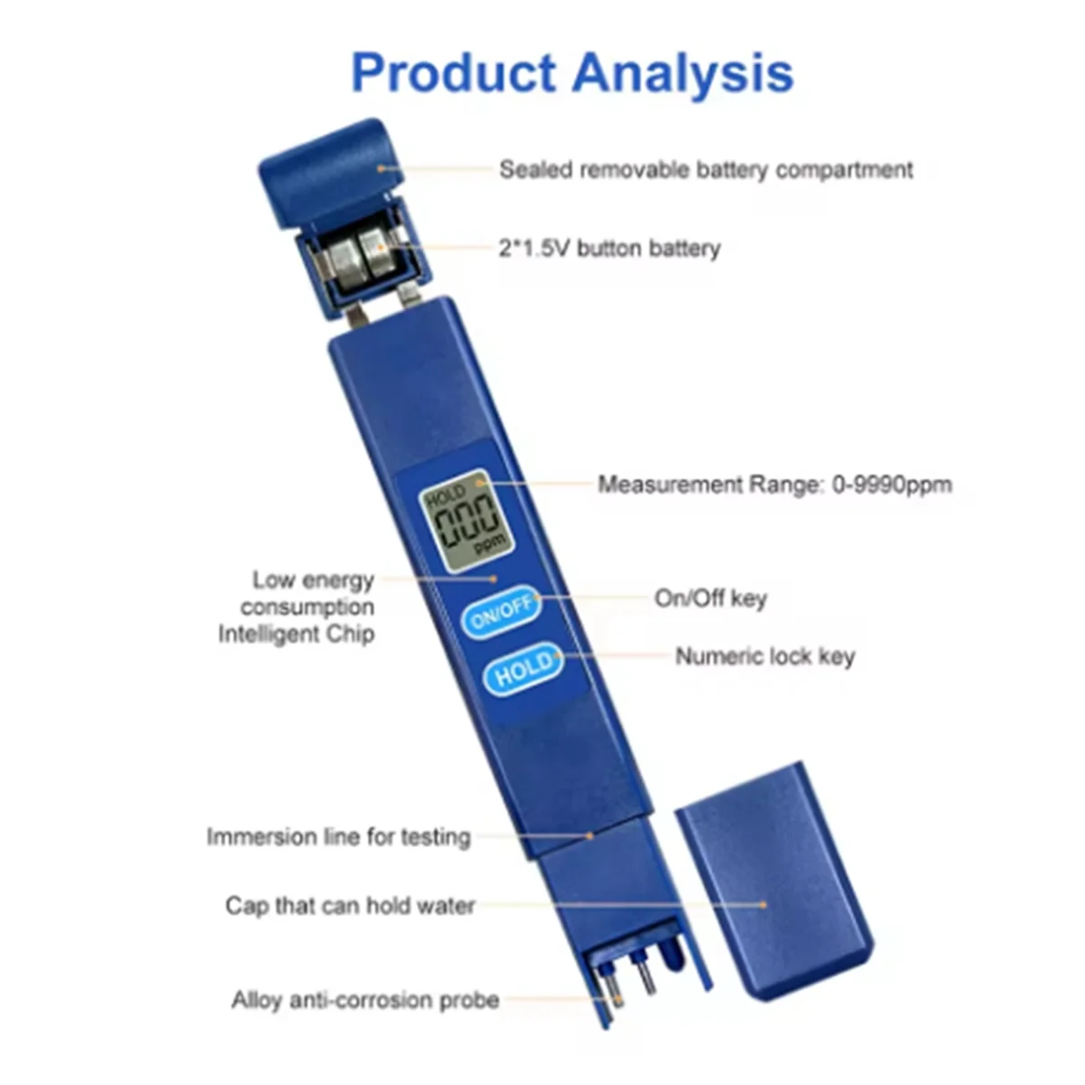 

ABNJ TDS Meter Digital Water Quality Tester 0-9990PPM LCD Display Water Quality Testing Pen Alloy Electrode Probe