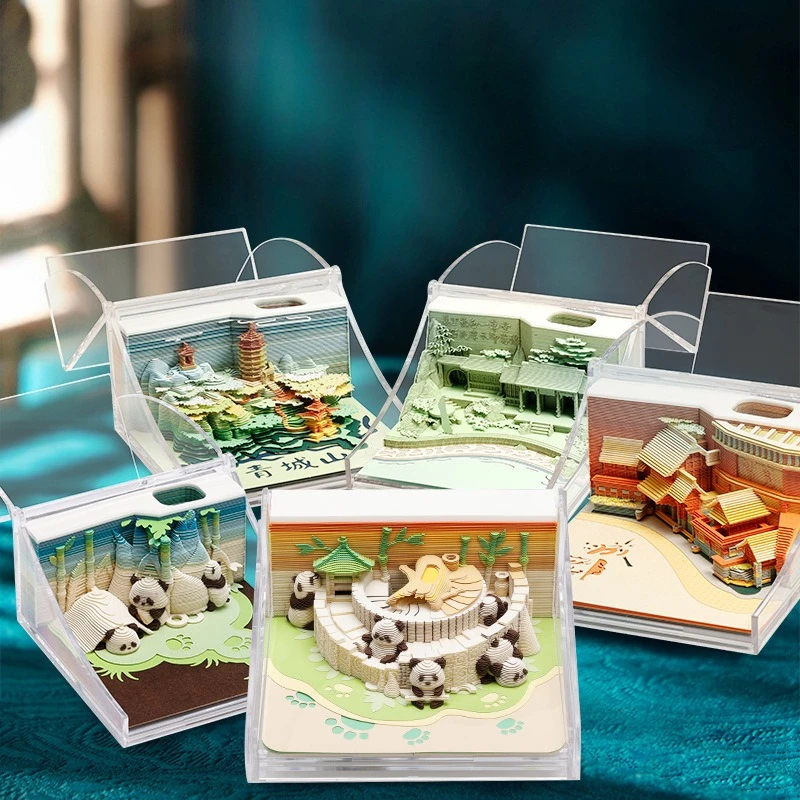 เฉิงตูวัฒนธรรมและสร้างสรรค์ 3D สเตอริโอกระดาษแกะสลักกระดาษโน้ตแพนด้าเดสก์ท็อปเครื่องประดับของขวัญสร้างสรรค์สำหรับเพื่อน