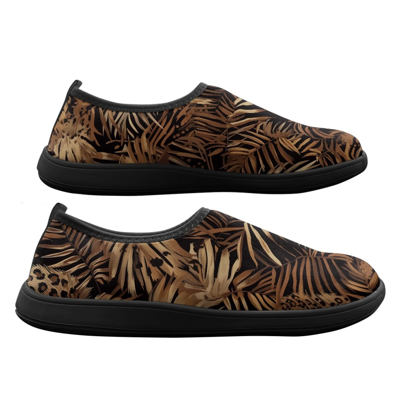 PENSTROLL Non Slip Mens Walking Shoes Comfort Running Sneakers for Work Youth Brown Palm Leaf Print