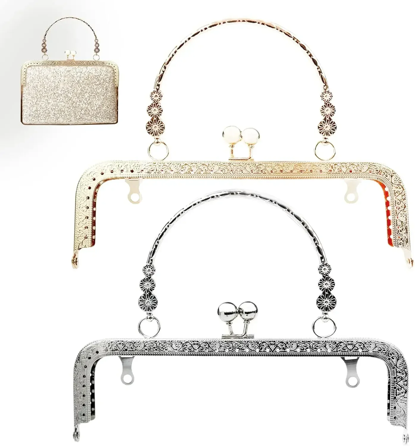 2 unidades de marco con cierre para bolso de 20 cm con asa de bambú y cierre de metal tipo "buceo" para la fabricación de bolsos, monederos y carteras de mano.
