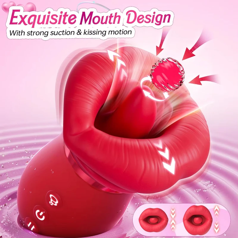 Rose Mouth-Shaped Licker Vibrator Clitoral Nipple Auto Tongue Licking Sucker Stimulator G Spot Clit Masturbate Sex Toy for Women view 6