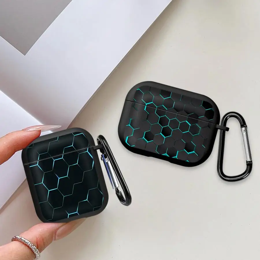 Case For Airpods 1 Pro2 Pro 3 Pro3 4 2 Earphone Cases Cover Blue Hexagonal Geometric Pattern