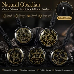 Natural Obsidian Carved Solomon Auspicious Talisman Pendants Lucky Bringing Wealth Love Religious Spirit Belief Jewelry Necklace