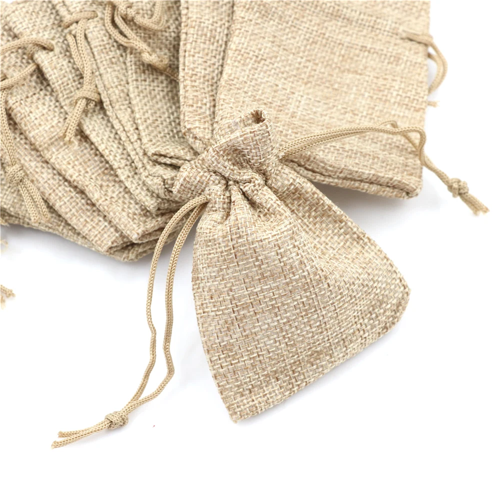 10pcs/lot 7x9cm Drawstring Bag Fashion Small Burlap Jute Sack Linen Pouch Bag Wedding Supplies