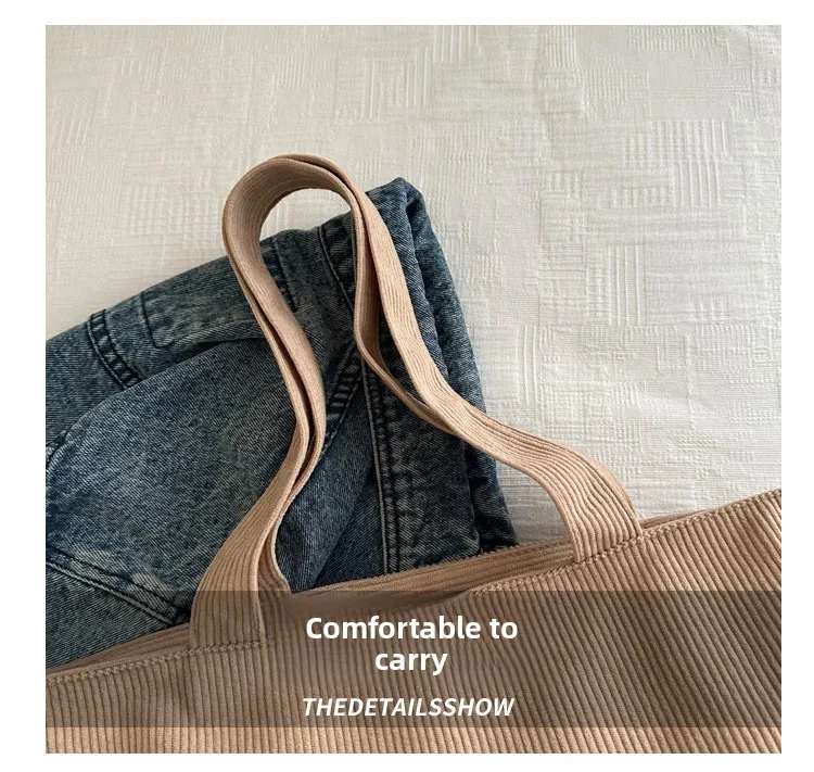 Lässige Cord-Tragetasche mit großem Fassungsvermögen, minimalistischem Design, weicher Stoff, Schultertasche für Damen, ideal für den täglichen Pendlergebrauch. – Detail 7