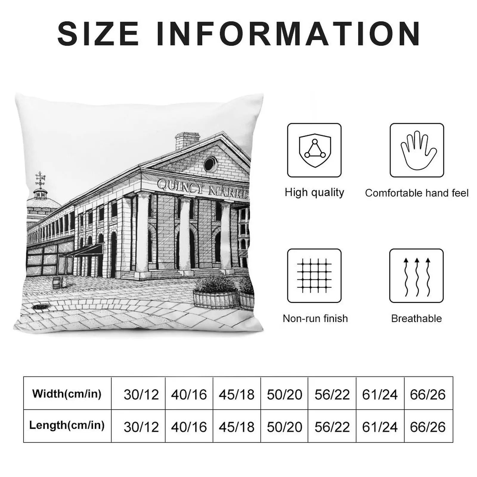 Boston's Quincy Market-Drawing Throw Pillow home decor items Decorative Cover For Living Room Christmas Covers pillow